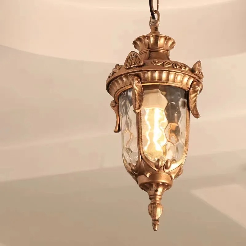 European style retro outdoor hanging chandelier suitable for outdoor villas, porch, balcony, terrace, door pillar ceiling light