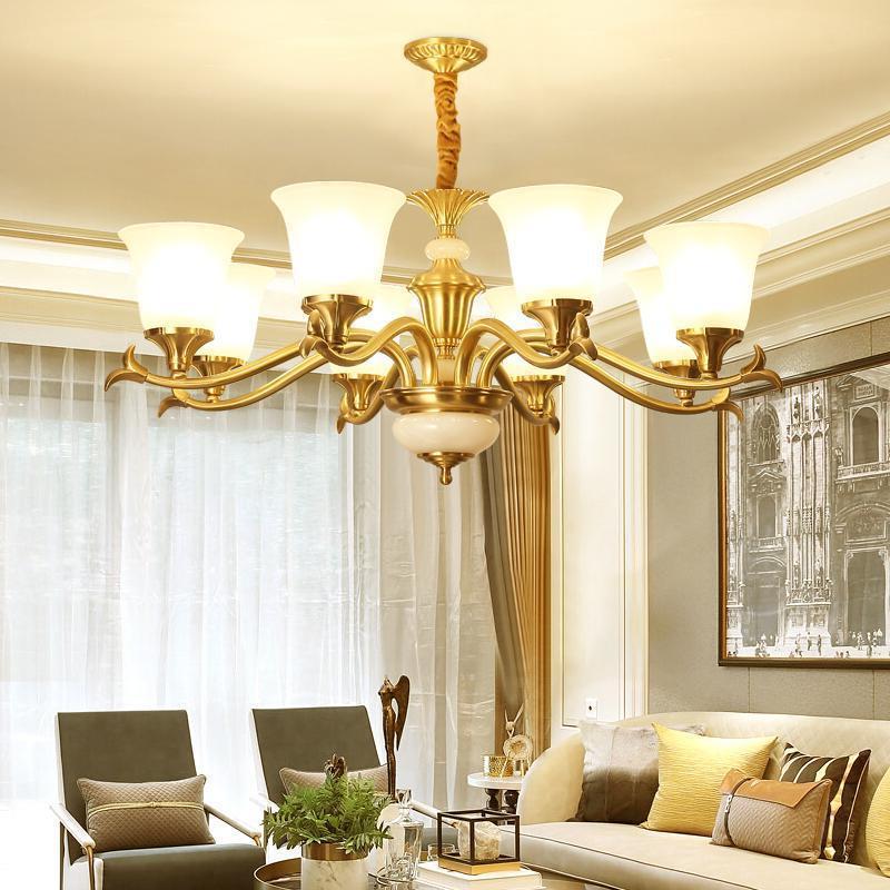 Full Copper Pendant Simple European American Lights Villa Dining Room Bedroom Luxury High Class Ceiling Chandelier