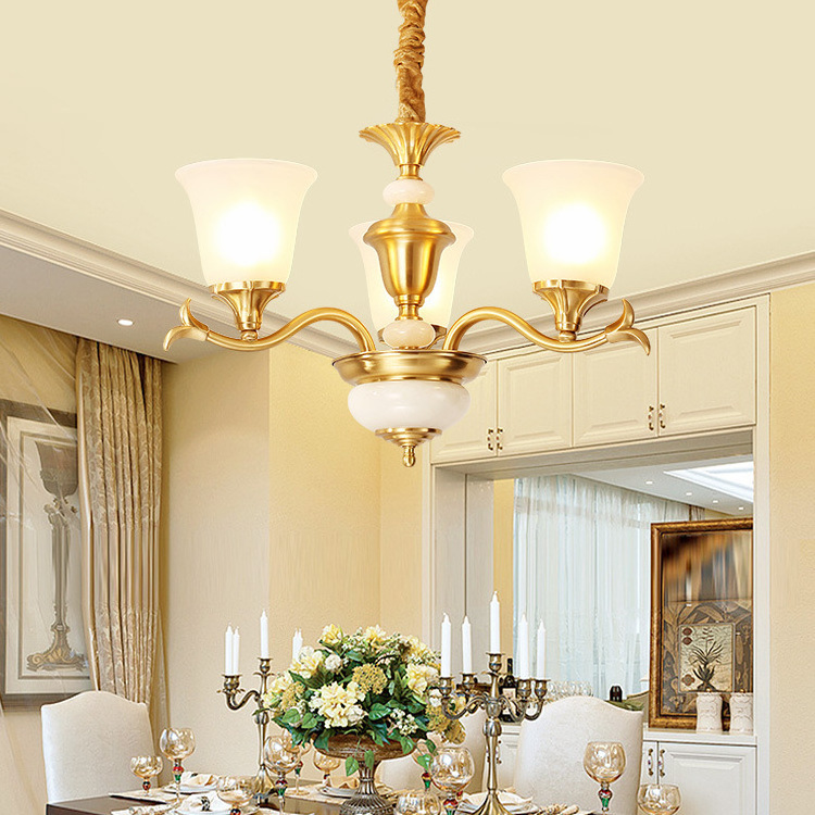 Full Copper Pendant Simple European American Lights Villa Dining Room Bedroom Luxury High Class Ceiling Chandelier