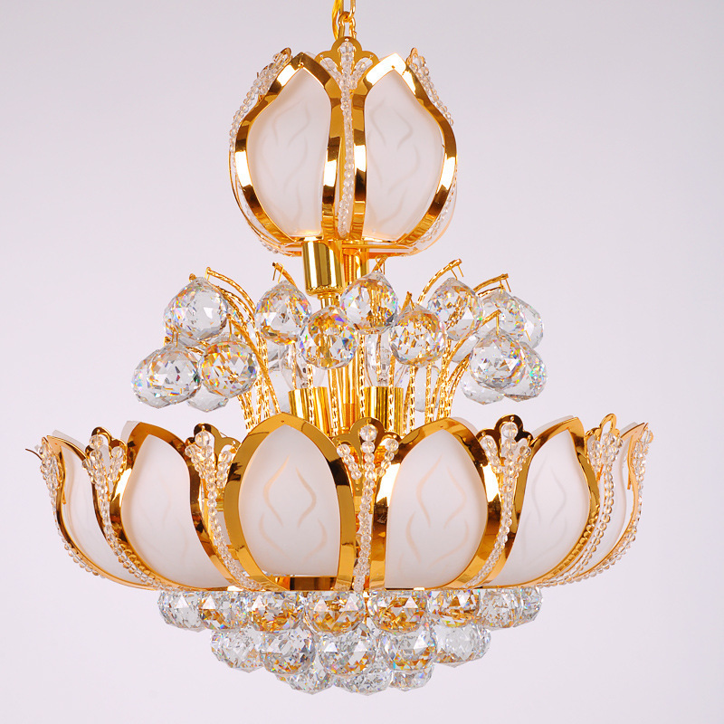 European gold dining room crystal round LED bedroom chandeliers dining room staircase pendant lamps