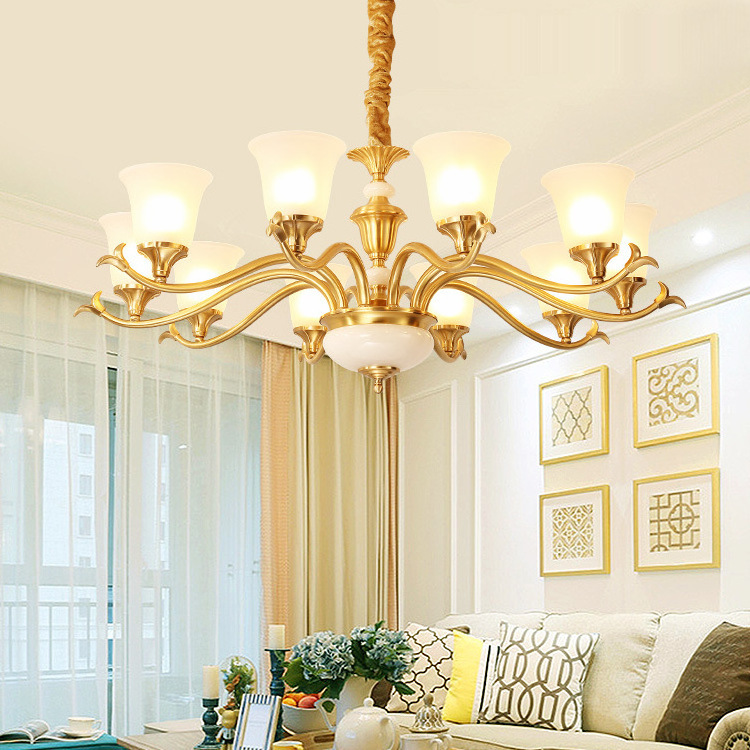 Full Copper Pendant Simple European American Lights Villa Dining Room Bedroom Luxury High Class Ceiling Chandelier