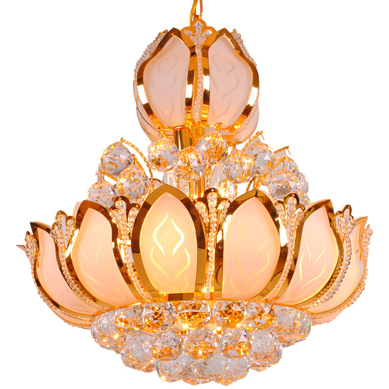 European gold dining room crystal round LED bedroom chandeliers dining room staircase pendant lamps