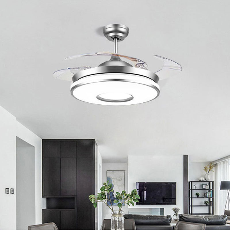 Contemporary Invisible Gold Ceiling Fan Lamps LED with 4 Retractable Acrylic Blades Lighting Groups Ceiling Light Fan