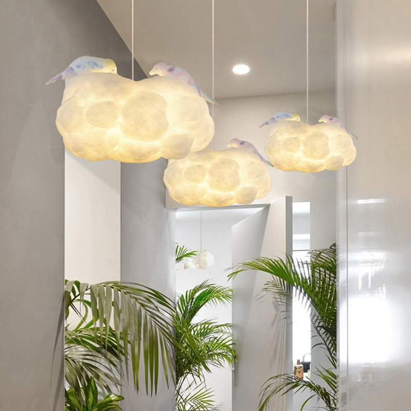 Hot Selling Silk White Cotton Cloud Chandelier Light Pendant Lamp Drop LED Light For Wedding Ceiling Decoration