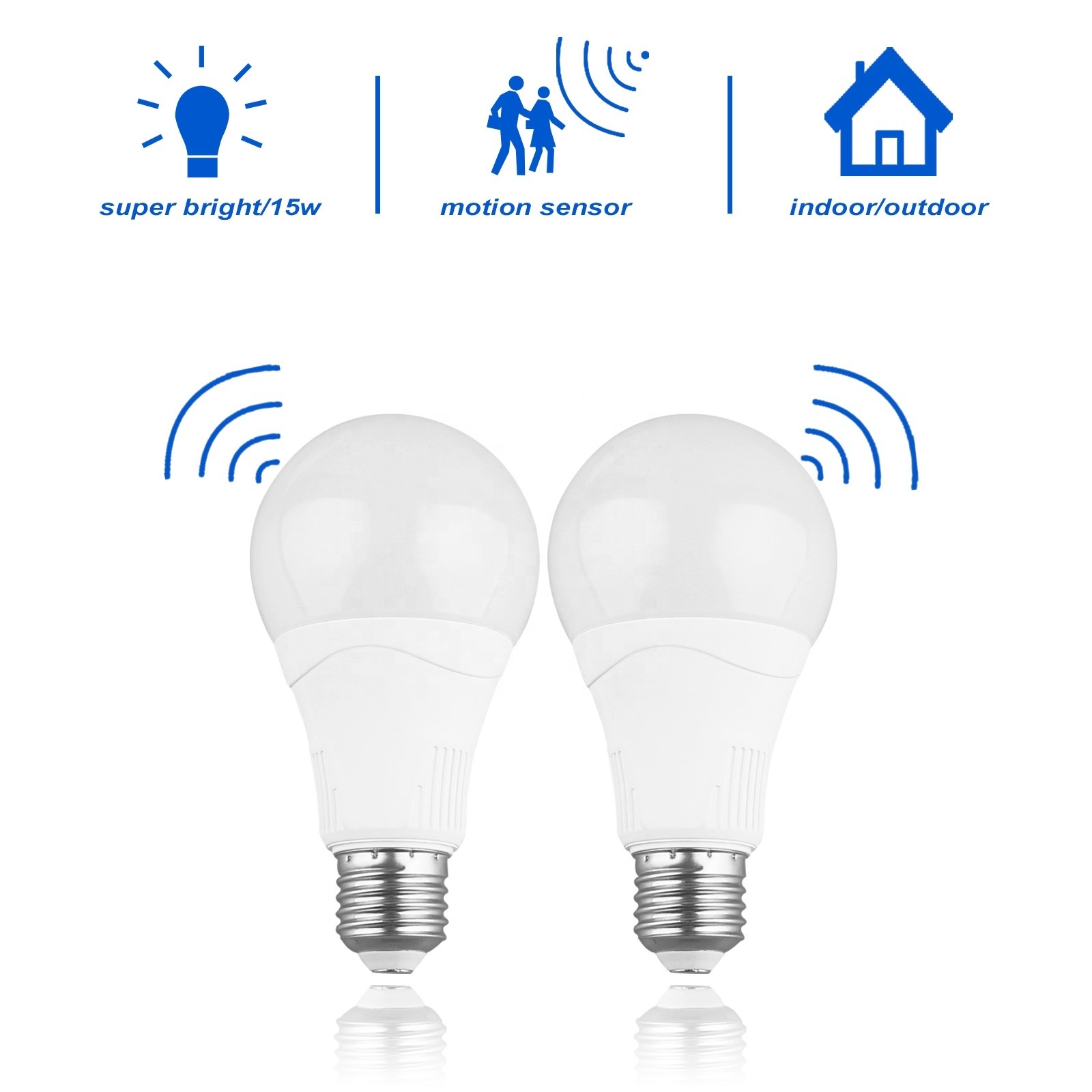 A70 15W 100W equivalent E27/E26 white security indoor smart radar led motion sensor bulb