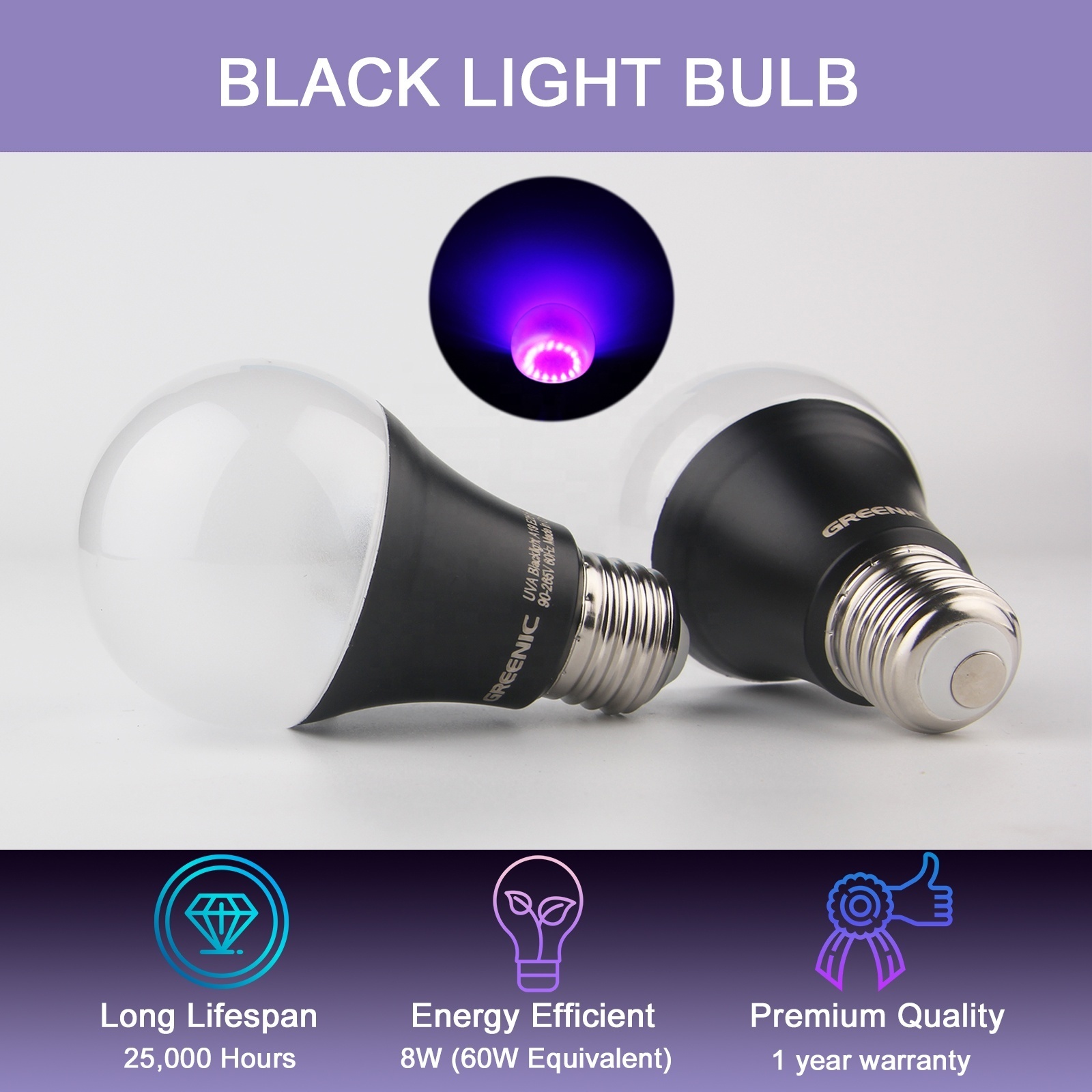 A60 8W E27 220V UV black light bulb supplier for party posters