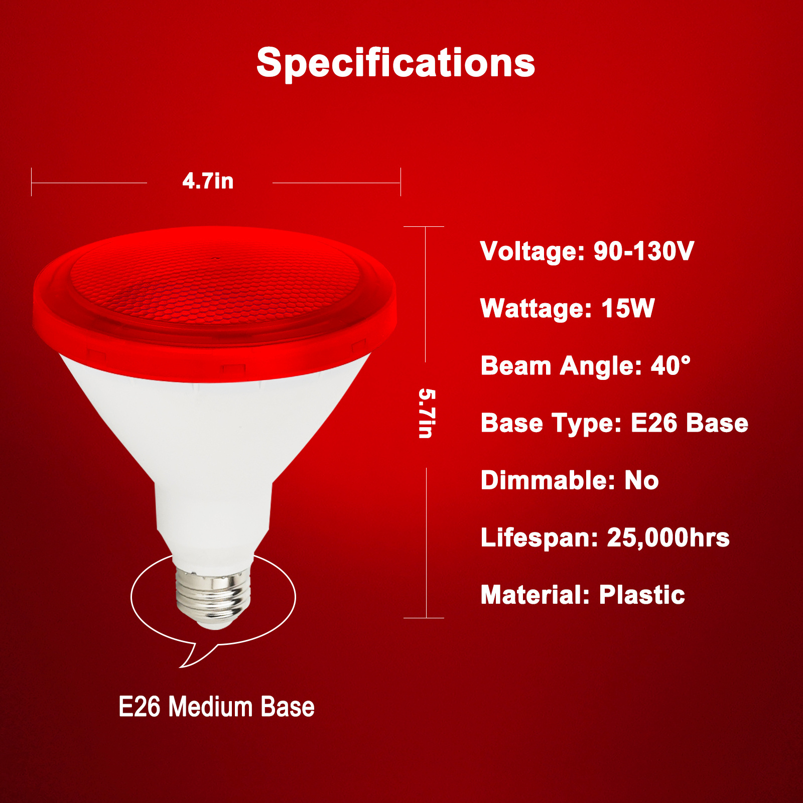 Par38 15W E26 red festival colored led light bulbs