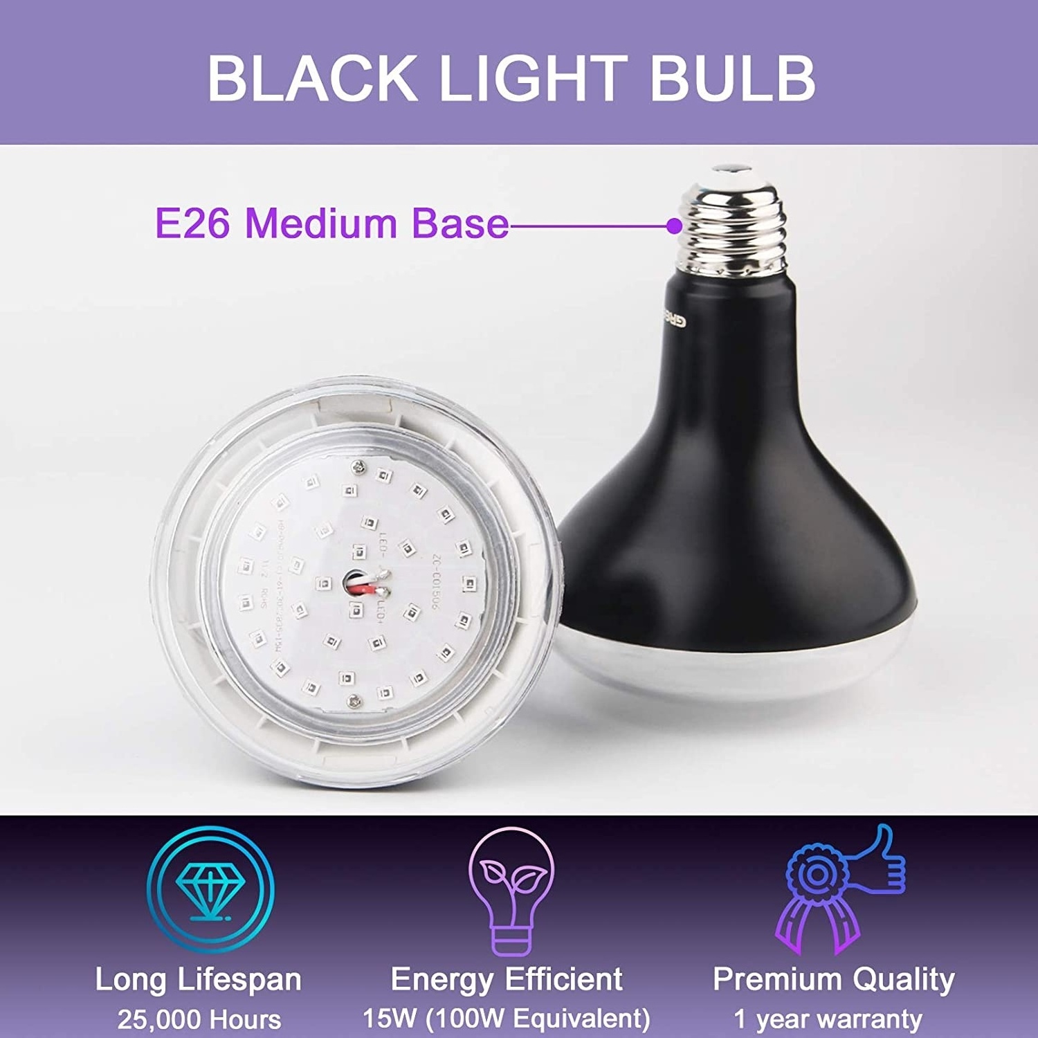 BR30 15W E26 black housing UV ultraviolet led black light bulb for halloween glow party decor