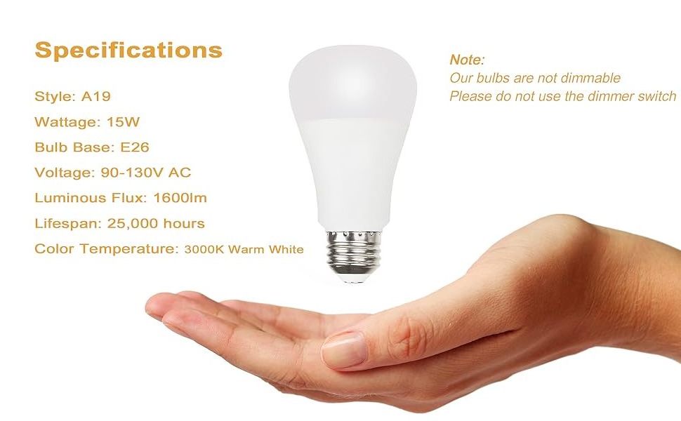 120V 15W 1600lm a19 Led Light Bulb 3000K Soft Warm White Light Bulbs for House Home Indoor Lighting