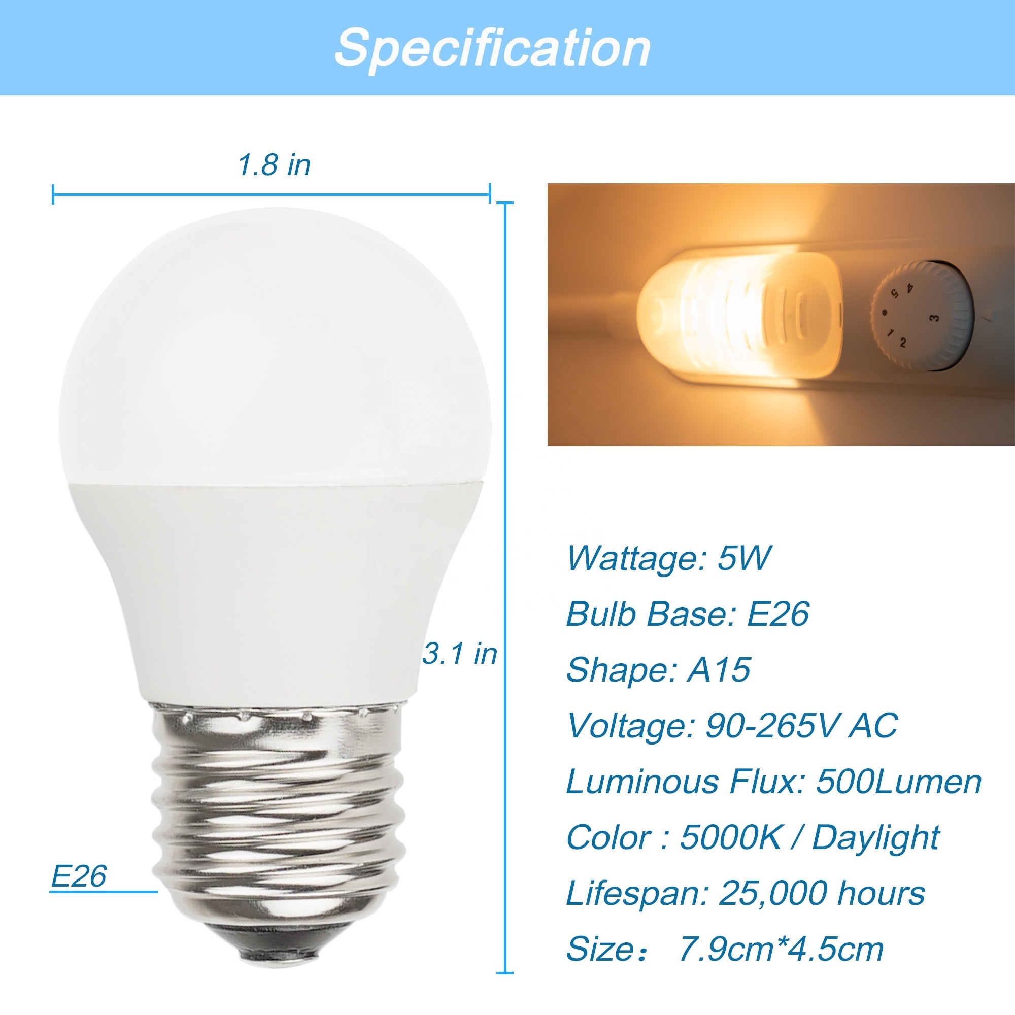 A15 5W E26 daylight household refrigerator led bulb waterproof fridge light bulb