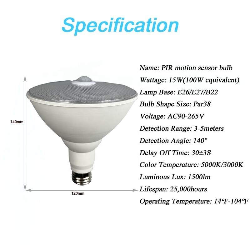 15W par38 led light bulb with PIR motion sensor