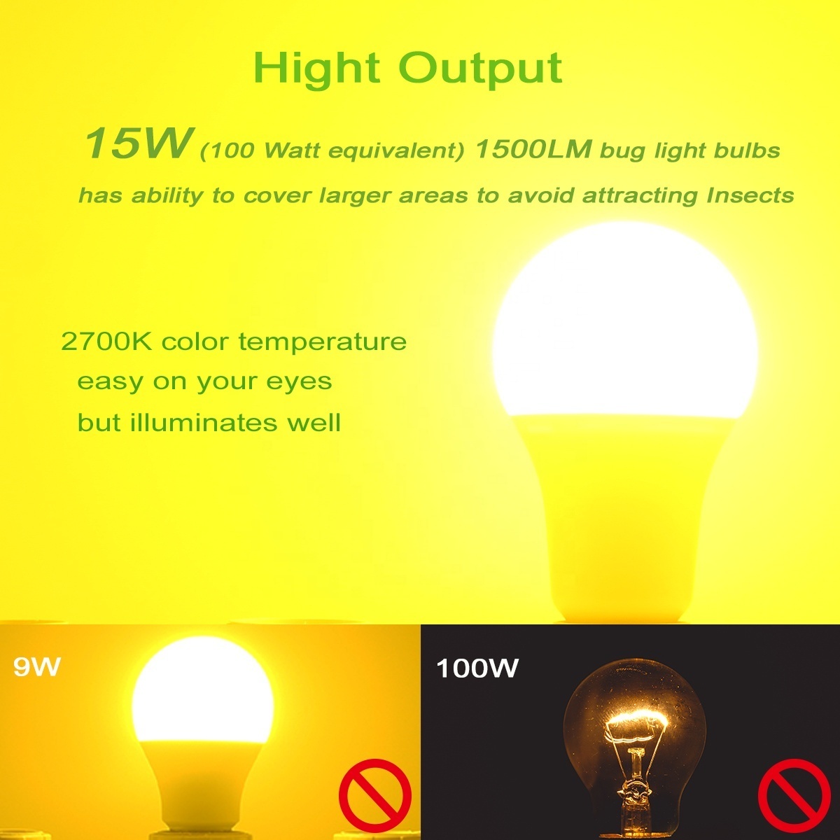 High efficacy 15W LED Anti Mosquito Insect Repellent Amber Yellow Light Bulbs