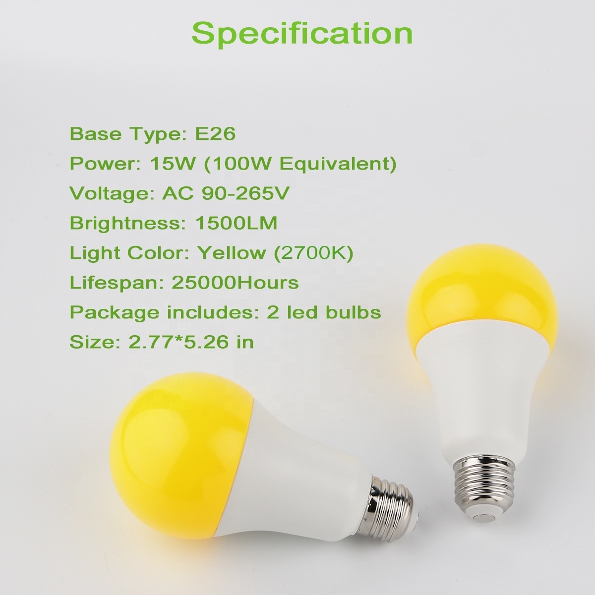 A21 E26 15W amber yellow mosquito bug repellent light bulb LED outdoor lights no blue light for Environmental protection