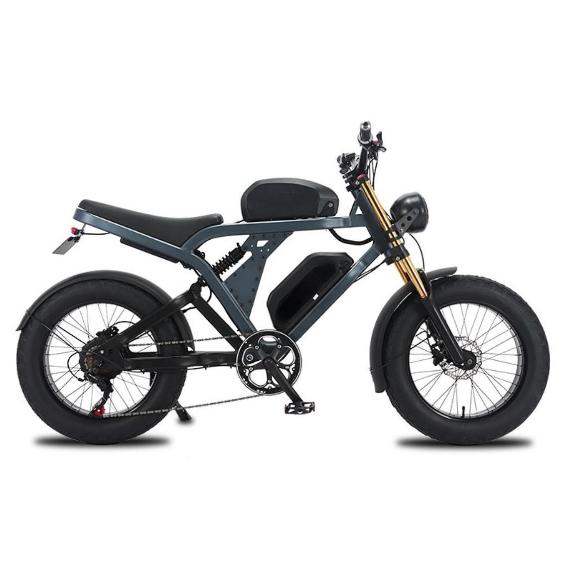 2024 USA new vintage full suspension motorcycle moped fat tire 1500w stealth bomber electric bike dual battery 41AH long range