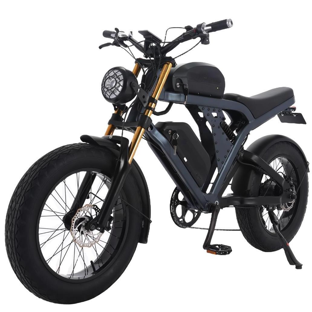 Dual Battery 41AH Retro Motorcycle Bicycle Full Suspension Fat Tire 20inch Ebike Street 1500W Motor Cycle Cruiser Electric Bike