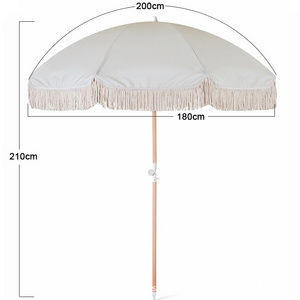 Business Customization  Wood Vintage Boho Fringe Beach Parasol Umbrellas With Tassels