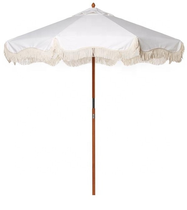 Custom Luxury Parasol Frange Wooden Pole Canvas Tassels Diameter 2.2M Outdoor Garden The Market Beach Umbrellas