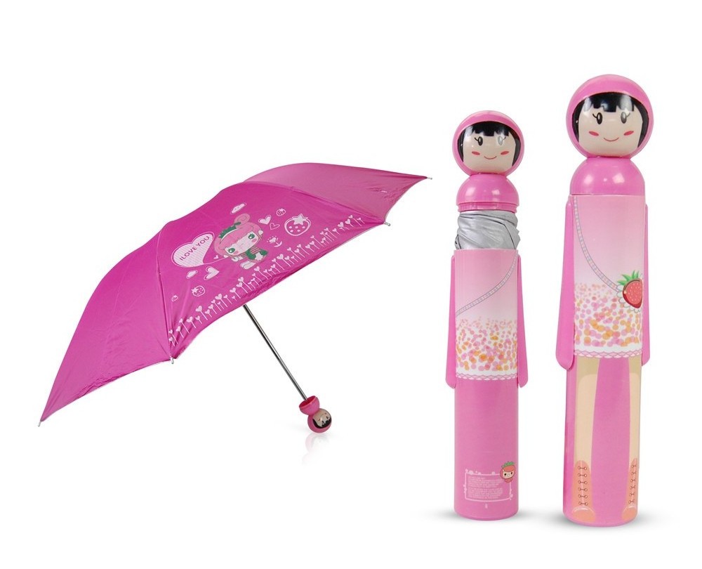 Hot Selling Cartoon Cute Japanese Fruit Style Girl Kimono Doll UV Protection Parasol Rain Folding Bottle Shape Umbrella