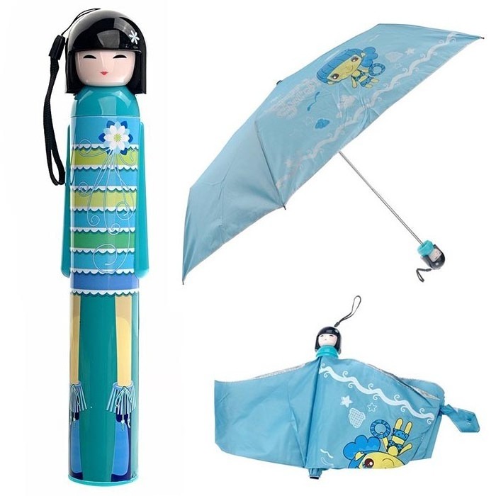 Hot Selling Cartoon Cute Japanese Fruit Style Girl Kimono Doll UV Protection Parasol Rain Folding Bottle Shape Umbrella