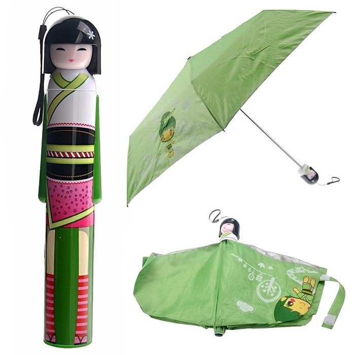 Hot Selling Cartoon Cute Japanese Fruit Style Girl Kimono Doll UV Protection Parasol Rain Folding Bottle Shape Umbrella