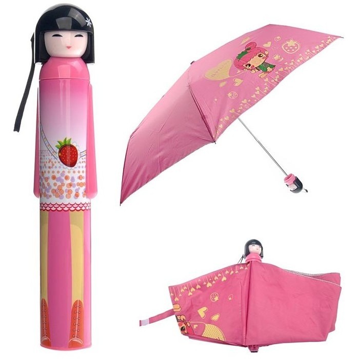 Hot Selling Cartoon Cute Japanese Fruit Style Girl Kimono Doll UV Protection Parasol Rain Folding Bottle Shape Umbrella