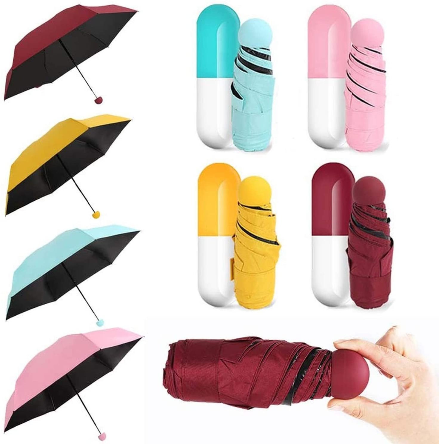 Fashion Multi-Color Ladies Sun Shade Capsule Parasol Travel Sunshade And Rainproof Ultra Mini 5 Fold Umbrella