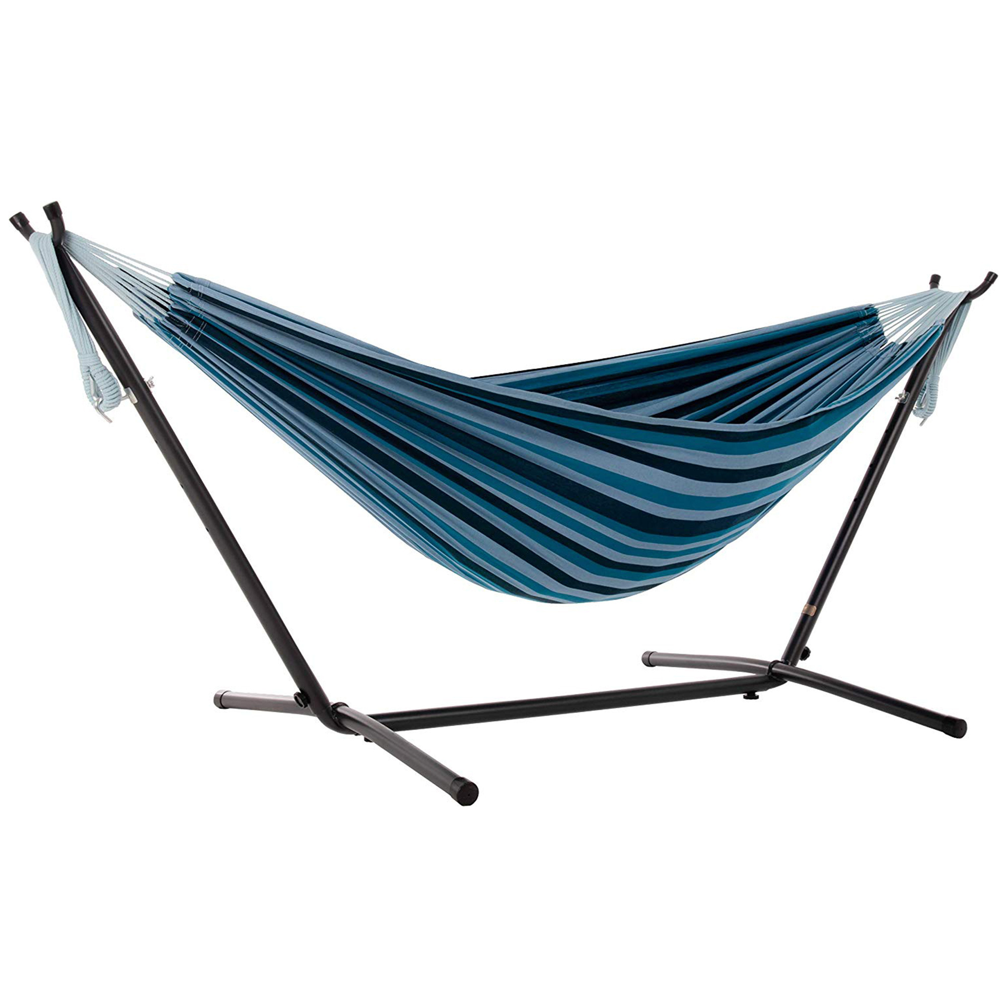 Customized Boutique Woven Stripes Hammock Outdoor Camping Swings Folding  Hammock With Stand