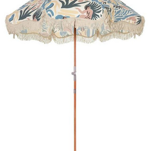 Outdoor Furniture Big Beach Sunshade Umbrella Customized Supplier Cheap Wooden White Garden Outdoor Beach Umbrella With Tassels