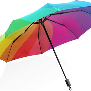 Wholesale New Design Rainbow Spiral Waterproof Automatic Tube Anti UV Sun Protection 3 Folding Aluminum Open Raining Umbrella