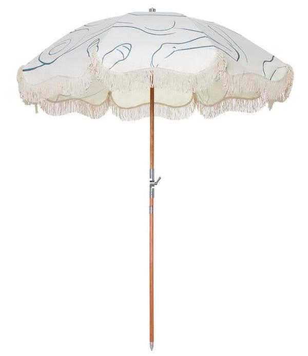 Lounge Swimming Pool New Design Floral Pattern Folding Wood Pole Sun Protection Parasol Low MOQ Beach Umbrella With Tassels