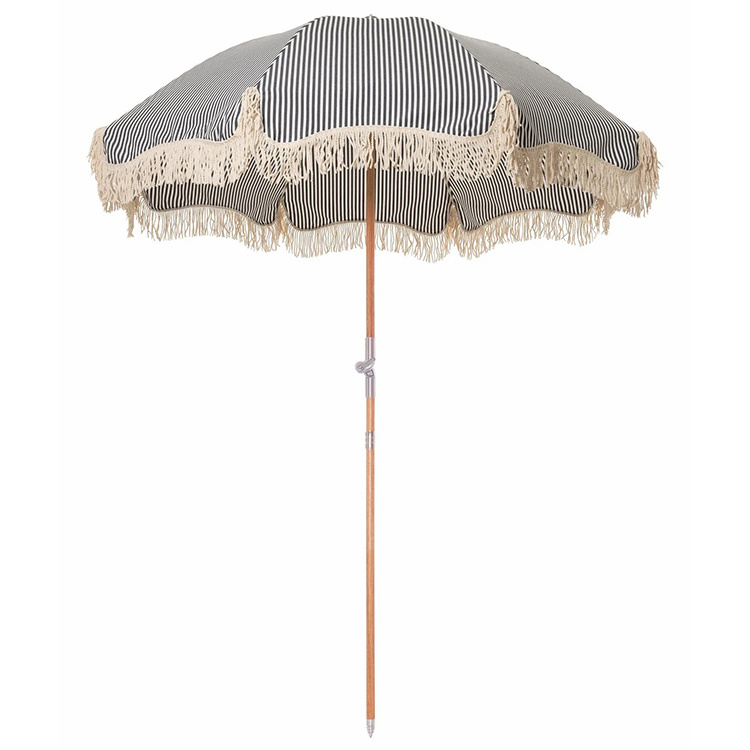 Bohemian Fringe Outdoor Parasol with Rotation Sunshade Facility Supplier Customized 180 CM Wood Pole Beach Umbrella Modern 90 Cm