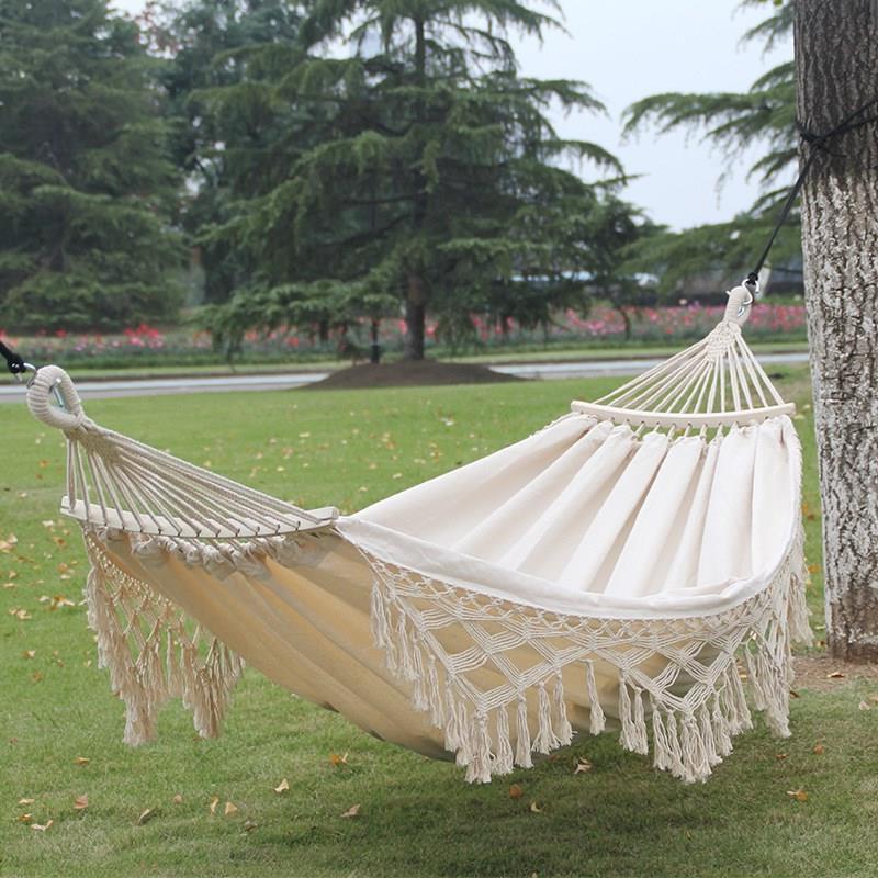 Outdoor Furniture Supplier Premium Quality Large Size Strong Loading Capacity Portable Canvas Tassel Beach Hammock