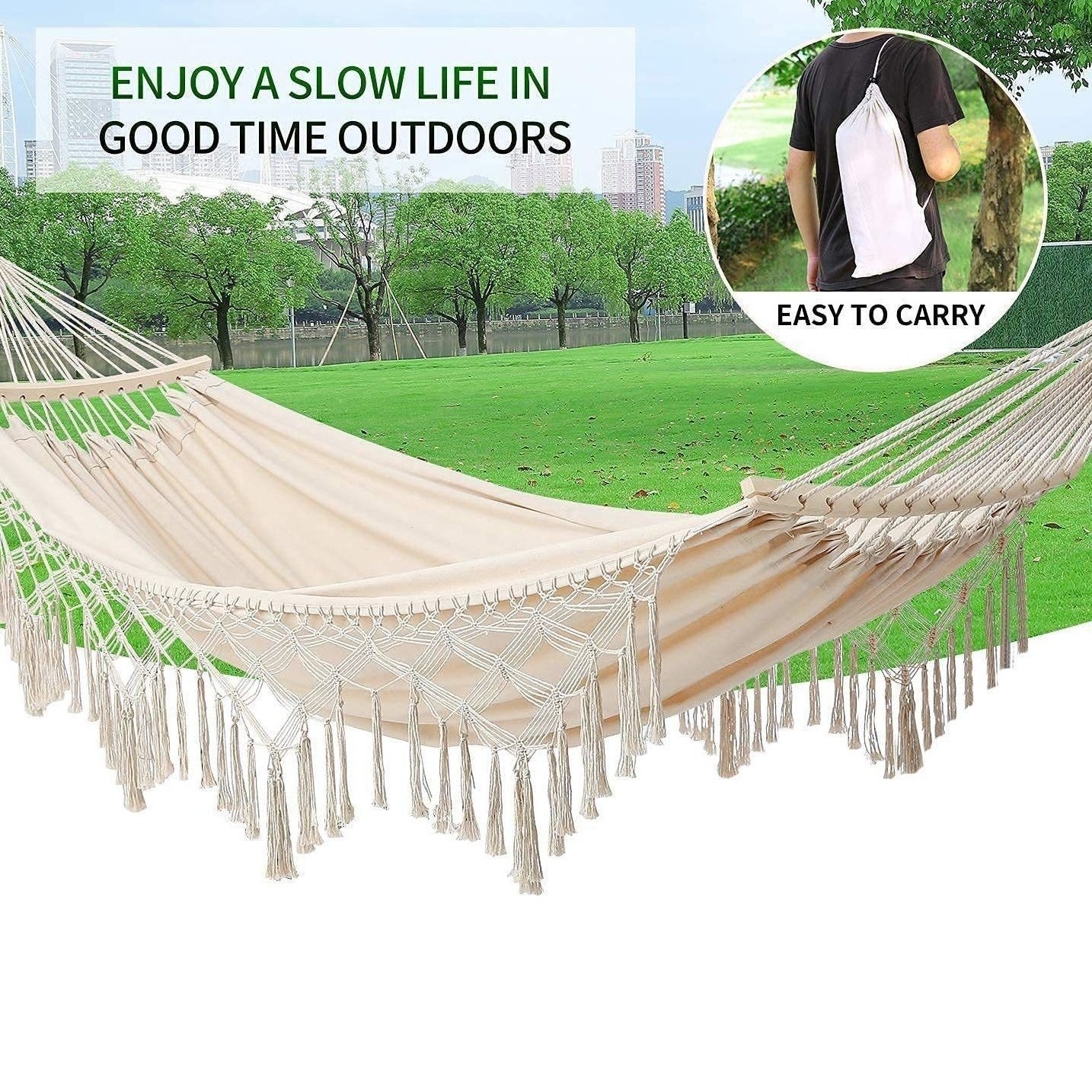 Outdoor Furniture Supplier Premium Quality Large Size Strong Loading Capacity Portable Canvas Tassel Beach Hammock