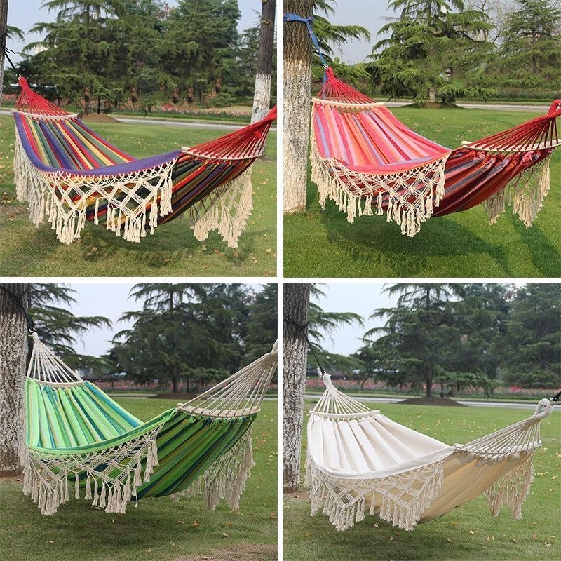 Outdoor Furniture Supplier Premium Quality Large Size Strong Loading Capacity Portable Canvas Tassel Beach Hammock