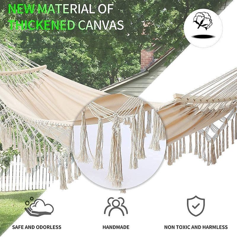 Outdoor Furniture Supplier Premium Quality Large Size Strong Loading Capacity Portable Canvas Tassel Beach Hammock