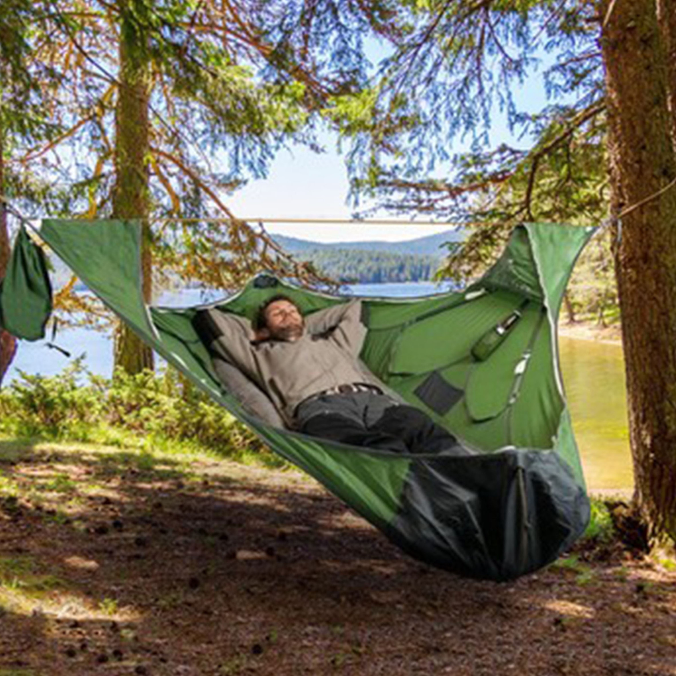 portable double hammocks camping stand folding green custom,logo outdoor camping parachute nylon hammock for one person/