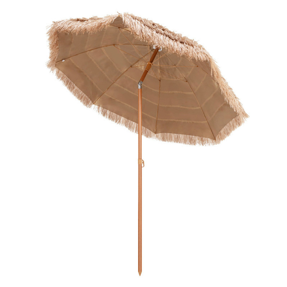 75ft Hula Thatched Tiki Parasol Hawaiian 50,Straw Grass Outdoor Beach Patio Garden Umbrellas With Tilt Carry Bag Natural Color/