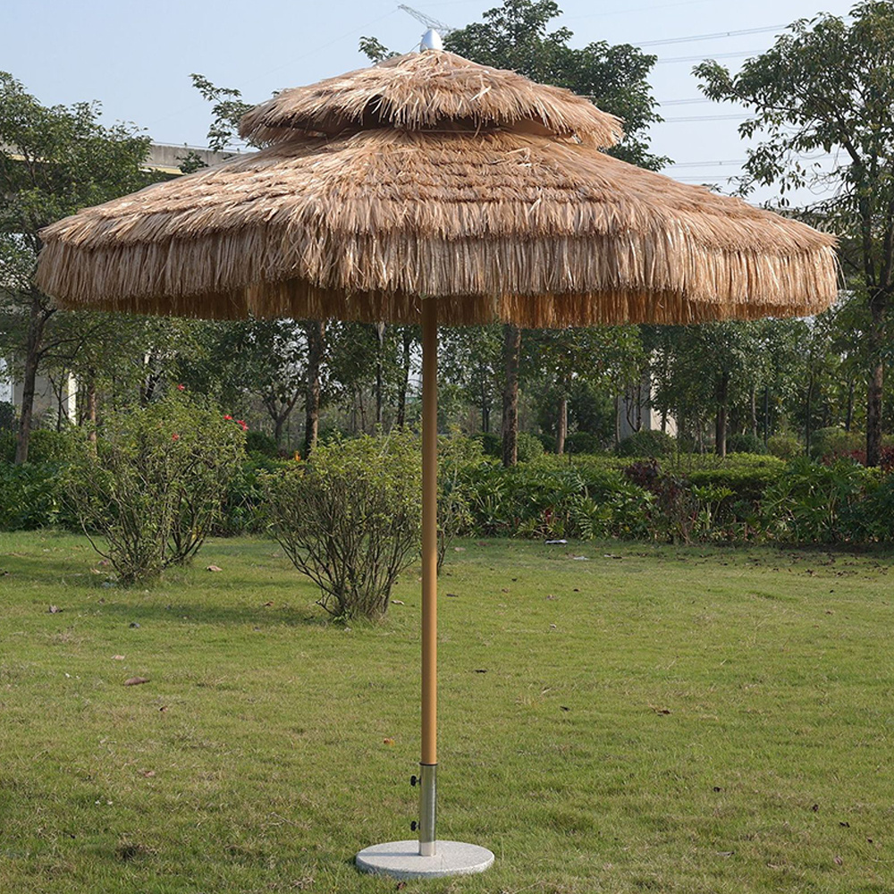 Outdoor Wooden Pole Sand Anchor Garden Patio,Sun Parasol Hand Tied Cotton Woven Macrame Fringe Beach Umbrellas/