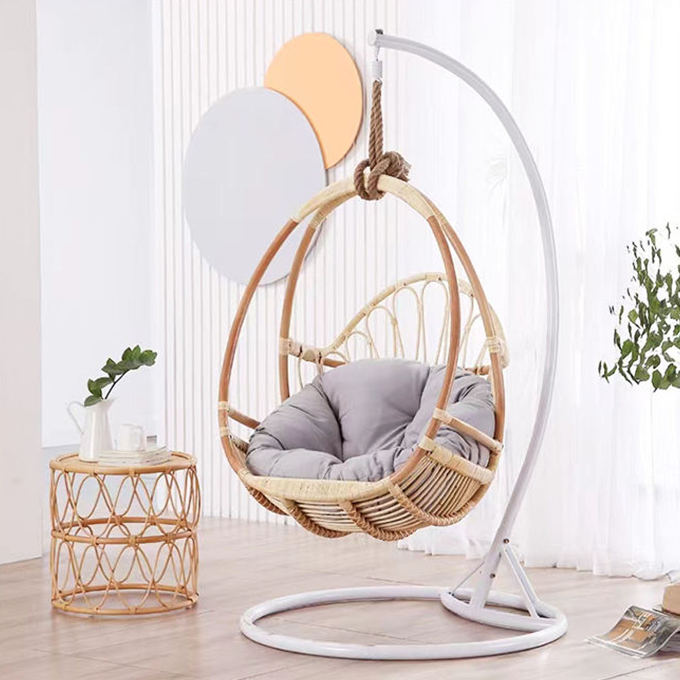 Wholesale High Quality modern double hanging egg chair,Outdoor patio hanging rattan swing egg chair with stand/