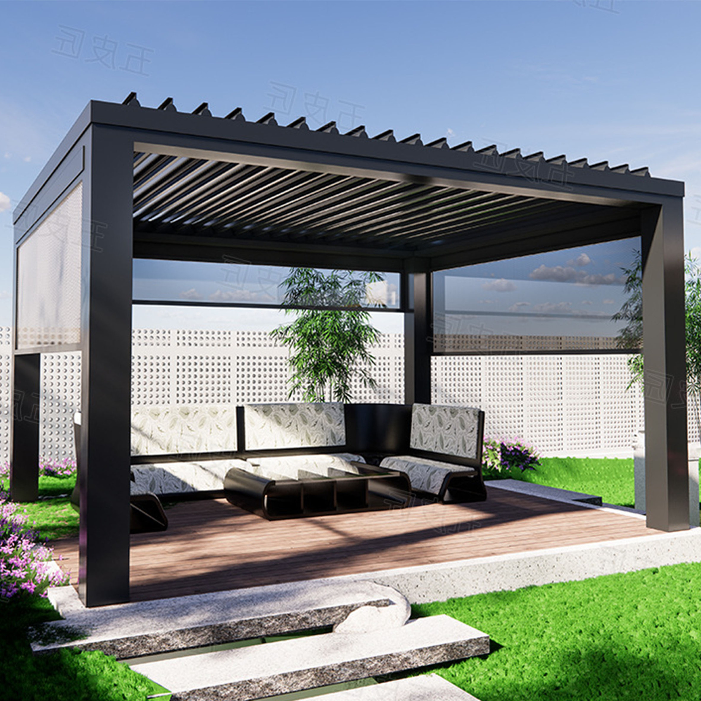 Eco Friendly Outdoor Gazebo Aluminium Pergola with,Rot Proof Stainless Steel Frame Coated Nature Wood/