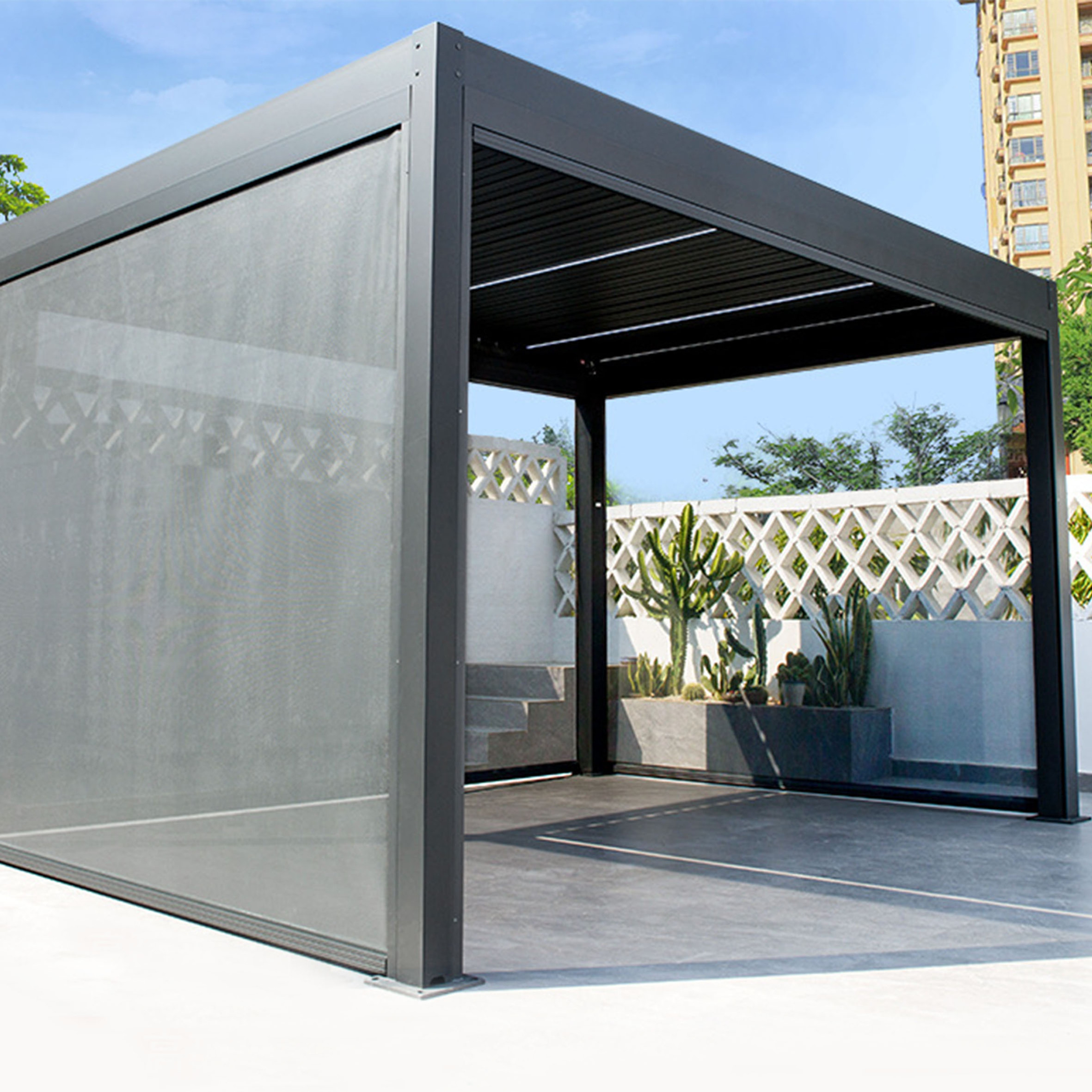 Customize 4 Poles Aluminum outdoor gazebos,with LED system remote control pergola with Louvre/