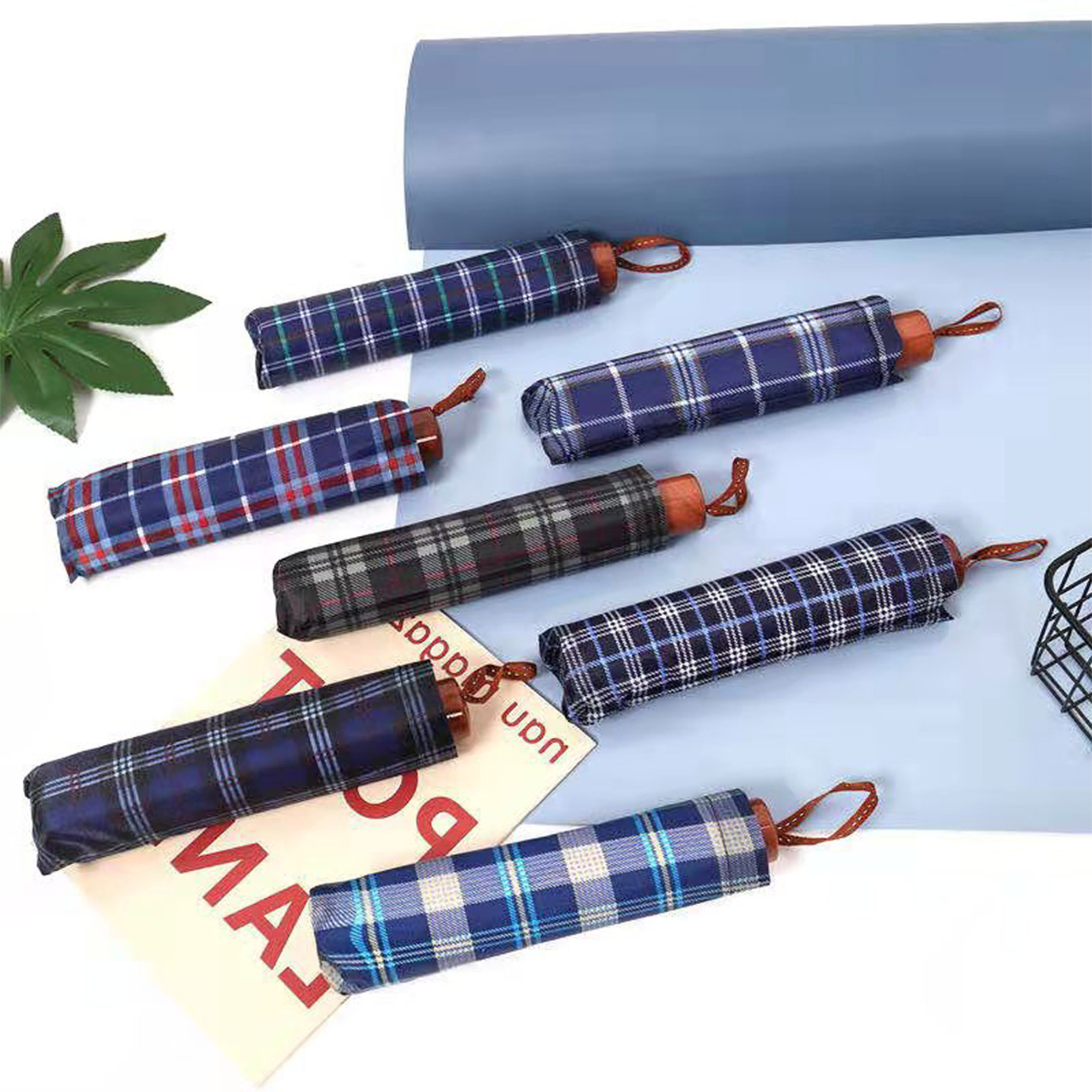 Windproof Sunny and Rainy Reflective Stripe,AutomaticOpen and Close Folding Umbrellas with LED Flashlight Handle/