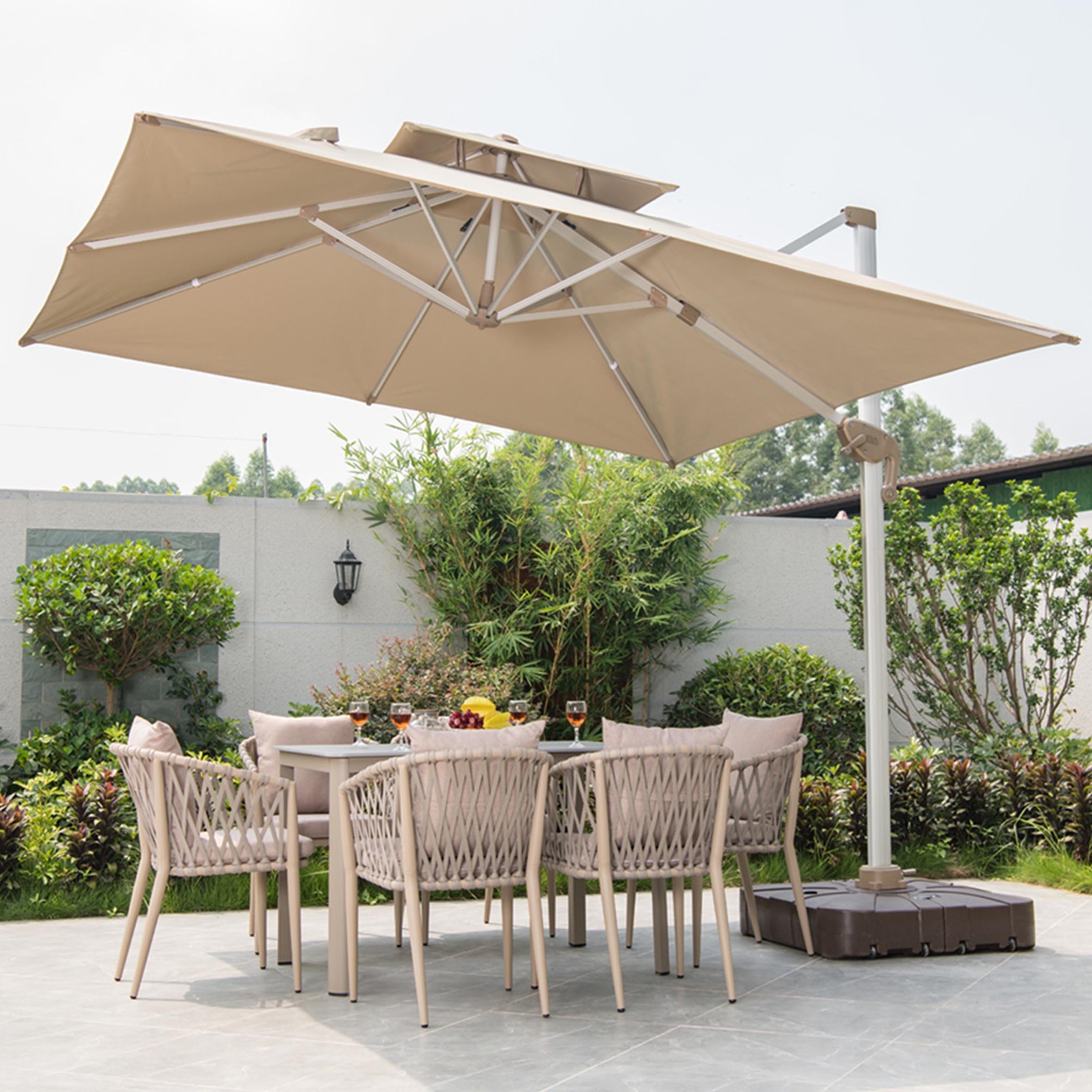 10 FT Iron Outdoor Yard Patio 3MCantilever patio umbrellas  bases Banana Parasol Garden Umbrellaslarge umbrella outdoor