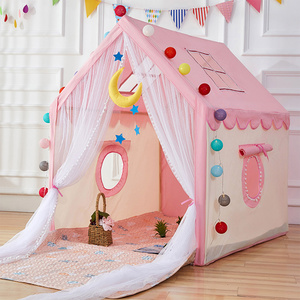 2023 Cotton Fabric Foldable Tents with Mesh Windows Curtain,Kids Play Tents Children Indoor Yurt Teepee Playhouse for Baby/