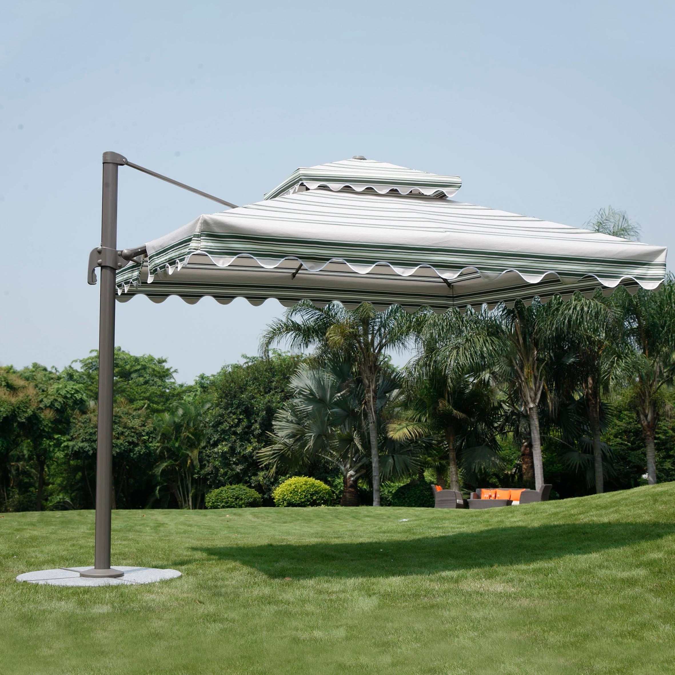 12 FT Parasol Umbrellas Curvy Aluminum Offset Umbrella Patio Cantilever Umbrella with Weight Base