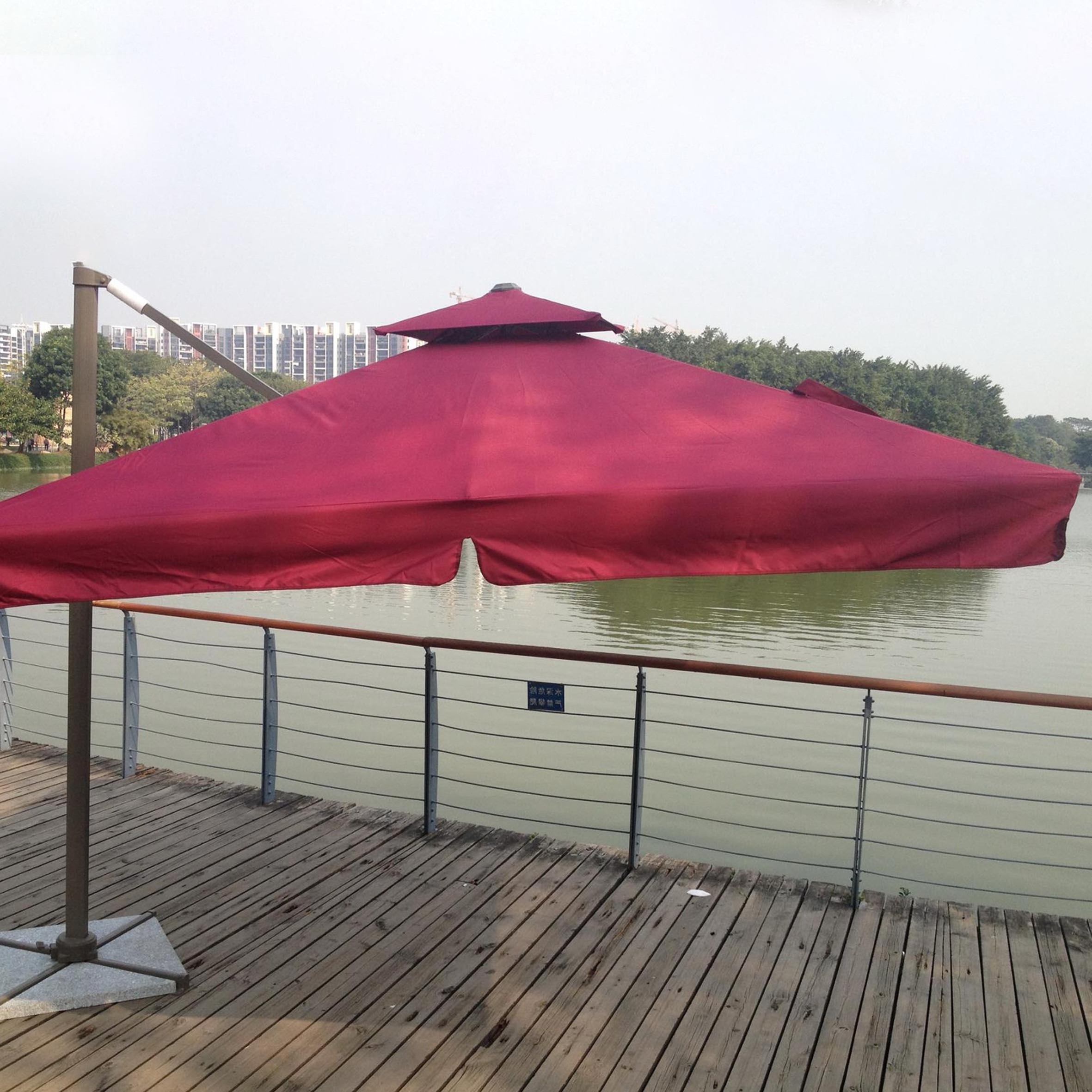 12 FT Parasol Umbrellas Curvy Aluminum Offset Umbrella Patio Cantilever Umbrella with Weight Base