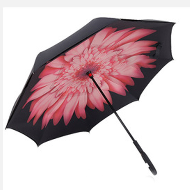 Wholesale Double Sided Custom Logo Windproof Easy Carrying C Shaped Handle Reverse Double Layer Inverted Folding Umbrella