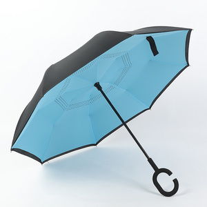 China made C Hook Hands free Handle auto,open manual close Waterproof Elegant Inverted Rain Sun Umbrellas/