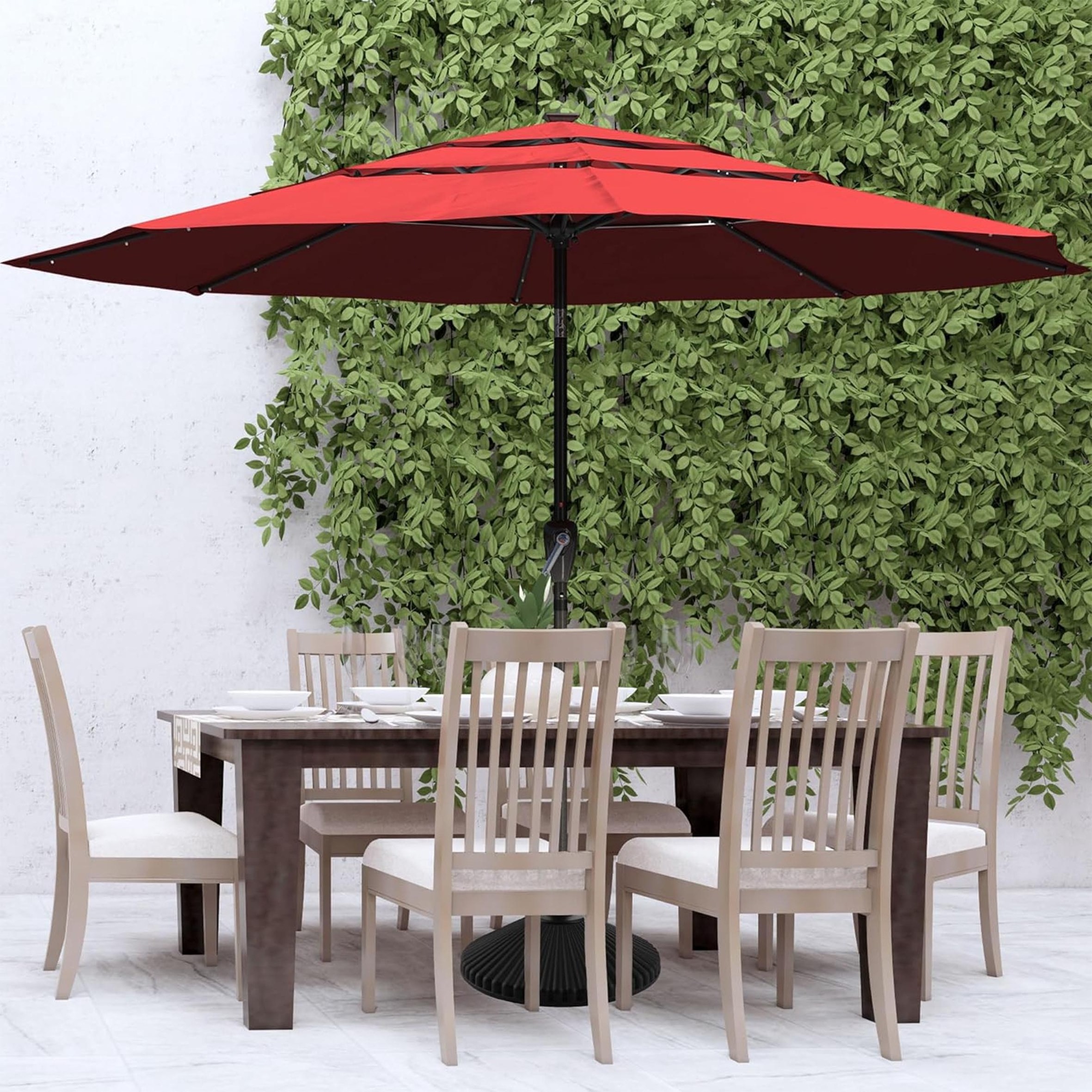 9 ft Patio UmbrellaOutdoor Umbrella with Crank and 8 Ribs Polyester Aluminum Alloy Pole Tilt Button Outside Table Umbrella