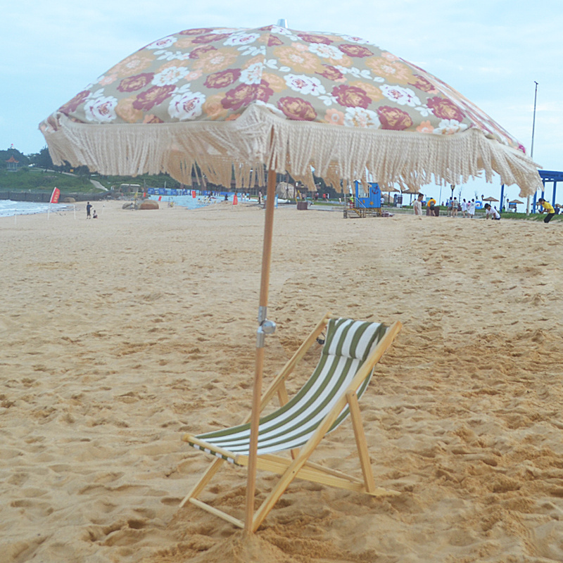 Parasol Chairs Luxury Boho Beach Fringe Umbrella Swimming Pool Tassel Wood Large Patio Outdoor Outdoor Furniture Logo Printing